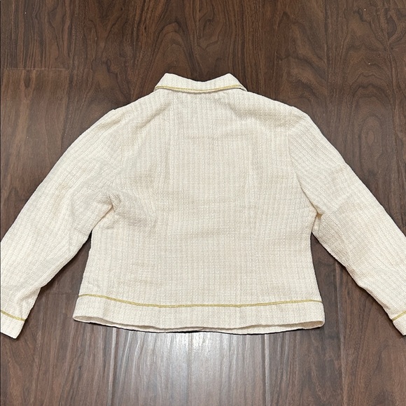 Allegra K Tweed Cream Blazer Jacket Gold Trim - Picture 11 of 11